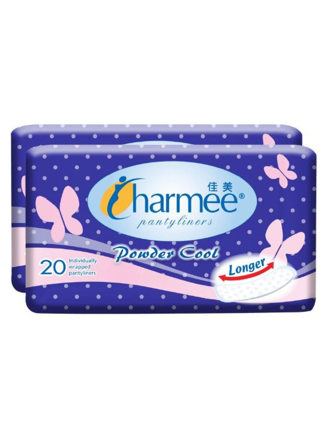 Charmee Powder Cool Longer Pantyliner 20's (2-pack) (No Color- Image 1)