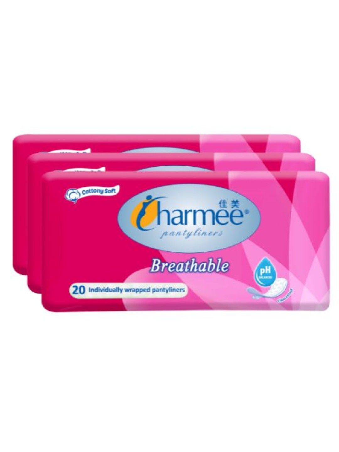 Charmee Breathable Unscented Pantyliner 20's (3-pack) (No Color- Image 1)