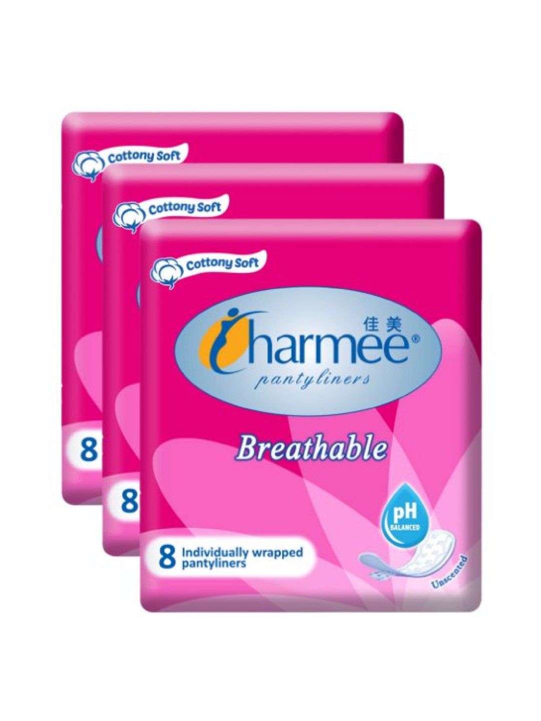 Charmee Breathable Unscented Pantyliner 8's (3-pack) (No Color- Image 1)