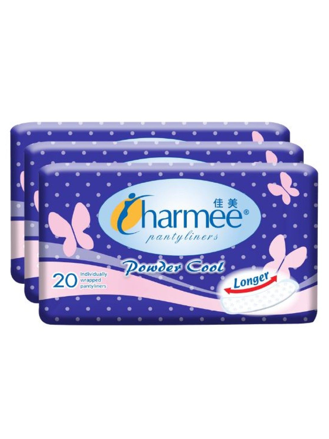 Charmee Powder Cool Longer Pantyliner 20's (3-pack) (No Color- Image 1)