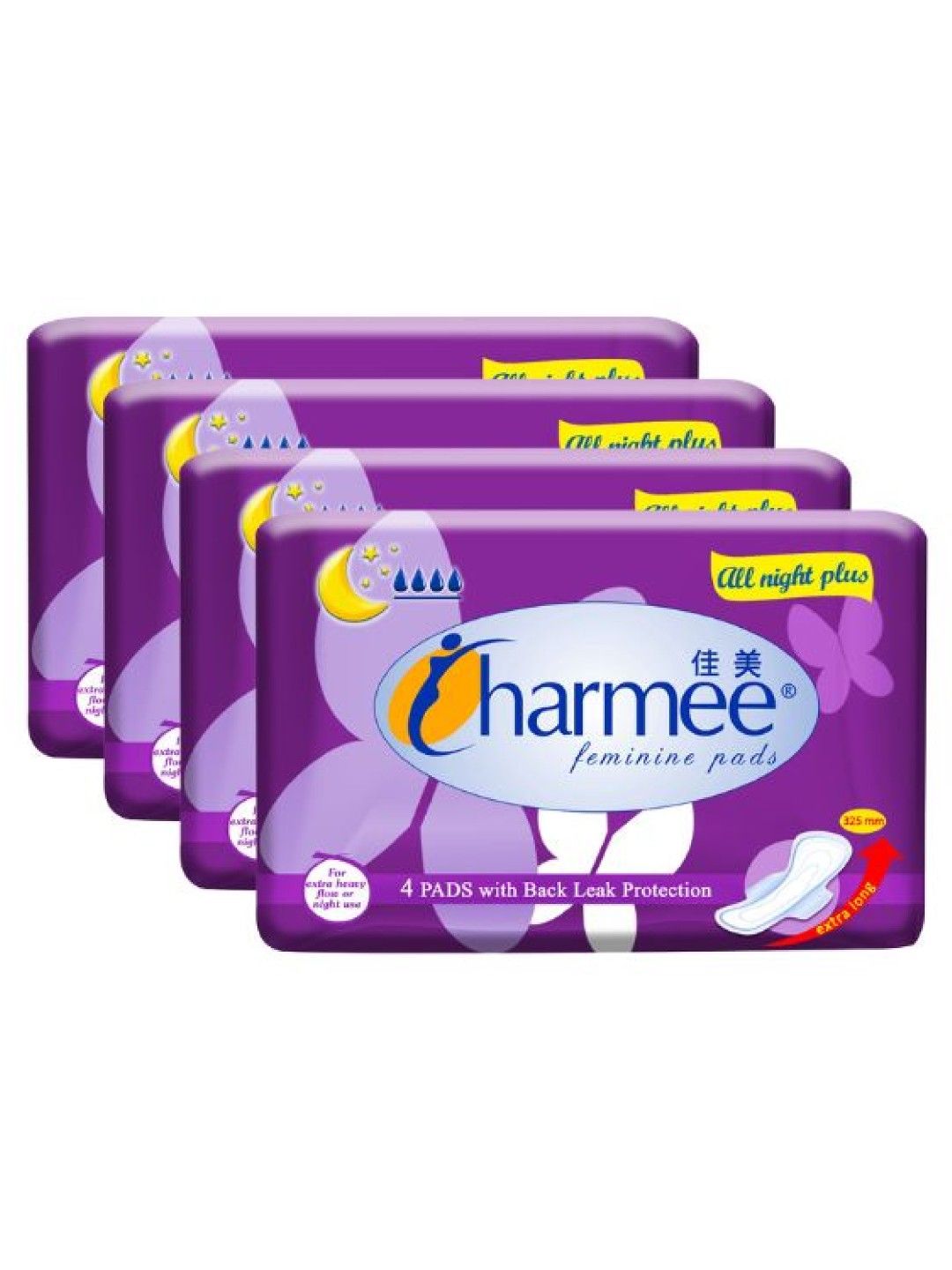 Charmee All Night Plus Feminine Pads Napkin 4's (4-pack)