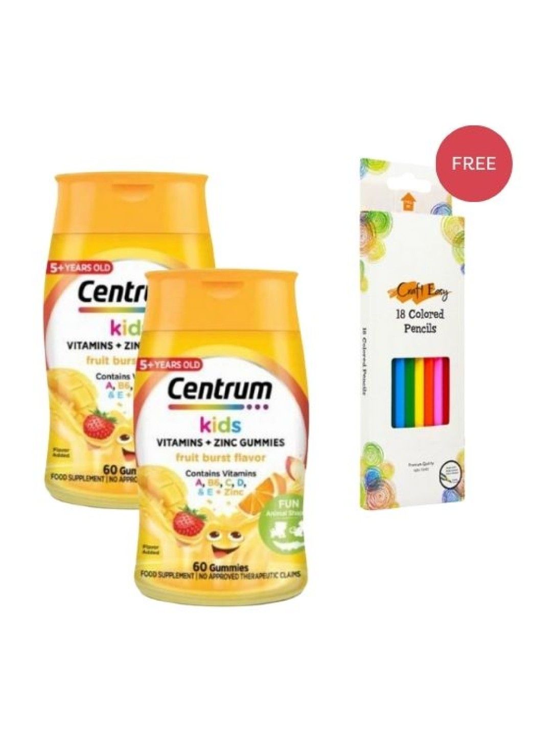 Centrum Kids [Buy 2 Get Free] Multivitamin Gummies Fruit Burst(60s), FREE Craft Easy Pencils