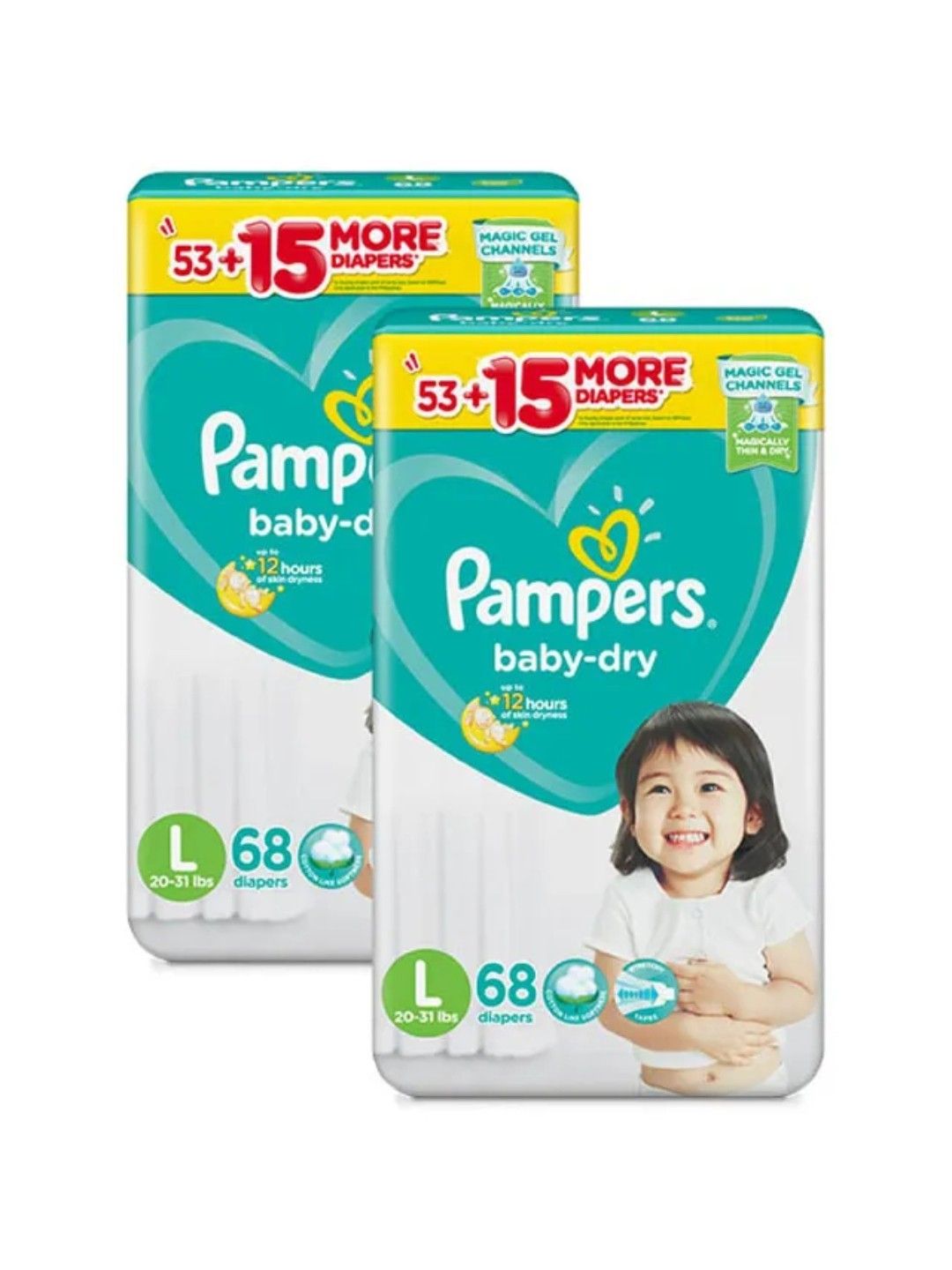 Pampers Baby Dry Taped Large 68s x 2 packs (136 pcs)