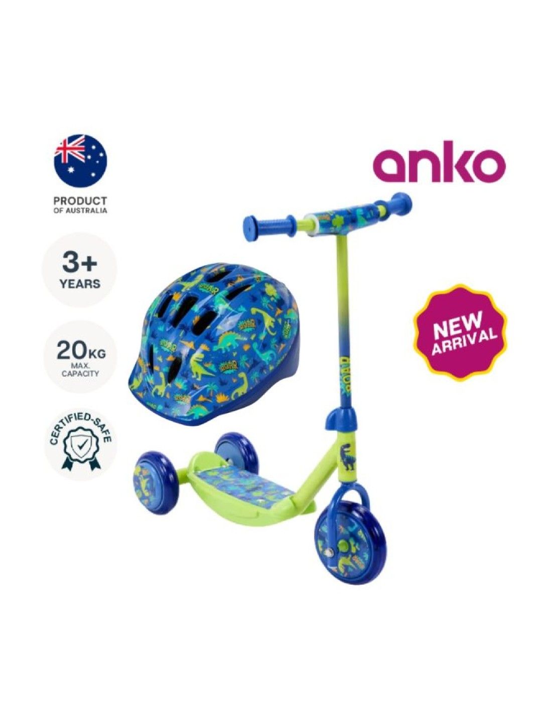 Anko [Bundle of 2] Boys Outdoor Play Gift Set - Dinosaur Tri Scooter & Helmet