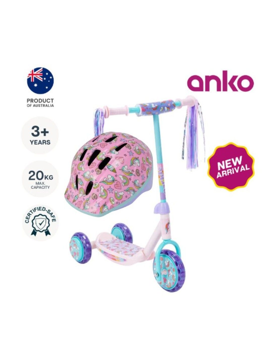 Anko [Bundle of 2] Girls Outdoor Play Gift Set - Unicorn Tri Scooter & Helmet