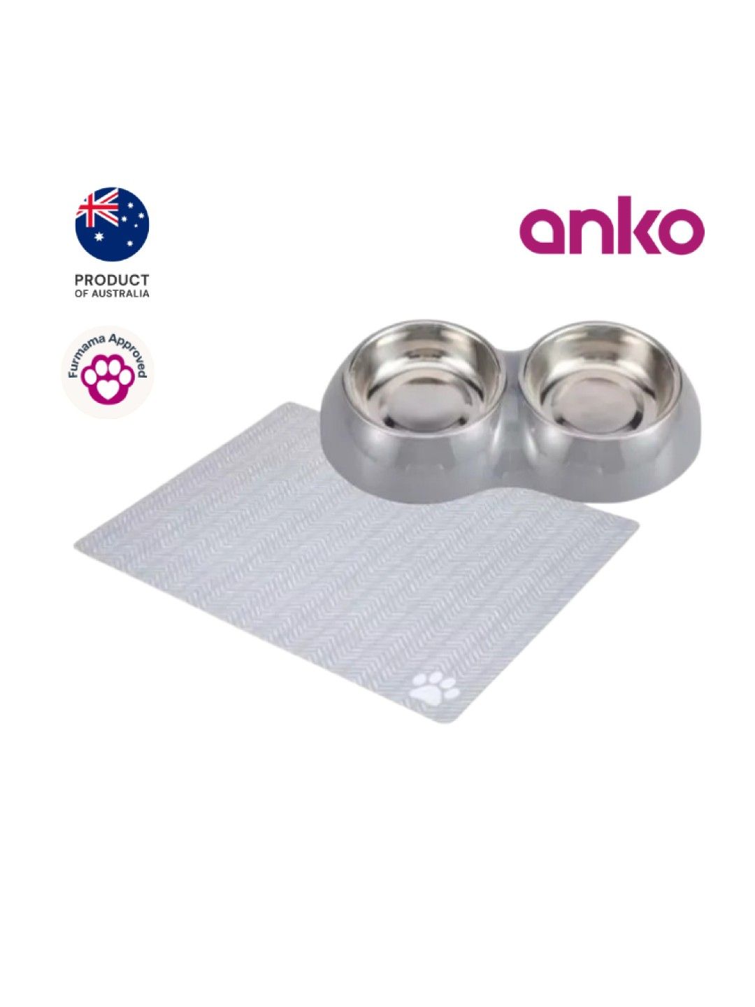 Anko [Bundle of 2] Pet Feeding Mat & Pet Twin Bowl (Gray) (No Color- Image 1)