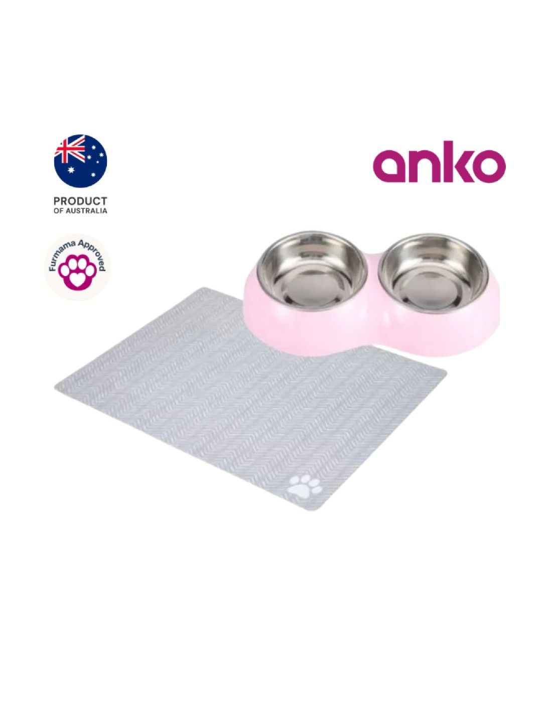 Anko [Bundle of 2] Pet Feeding Mat & Pet Twin Bowl (Pink) (No Color- Image 1)