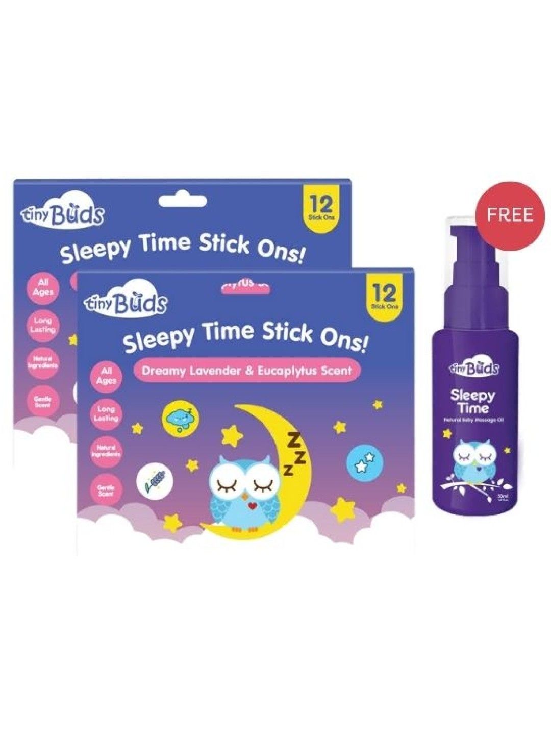 Tiny Buds [Bundle of 2] Sleepy Time Stick Ons with FREE Sleepy Time Massage Oil (50ml)