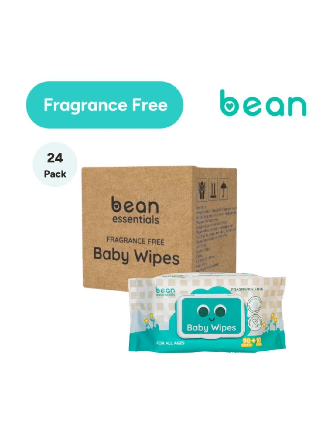 bean [Bundle of 24] Baby Wipes Fragrance Free 24 x 100 sheets