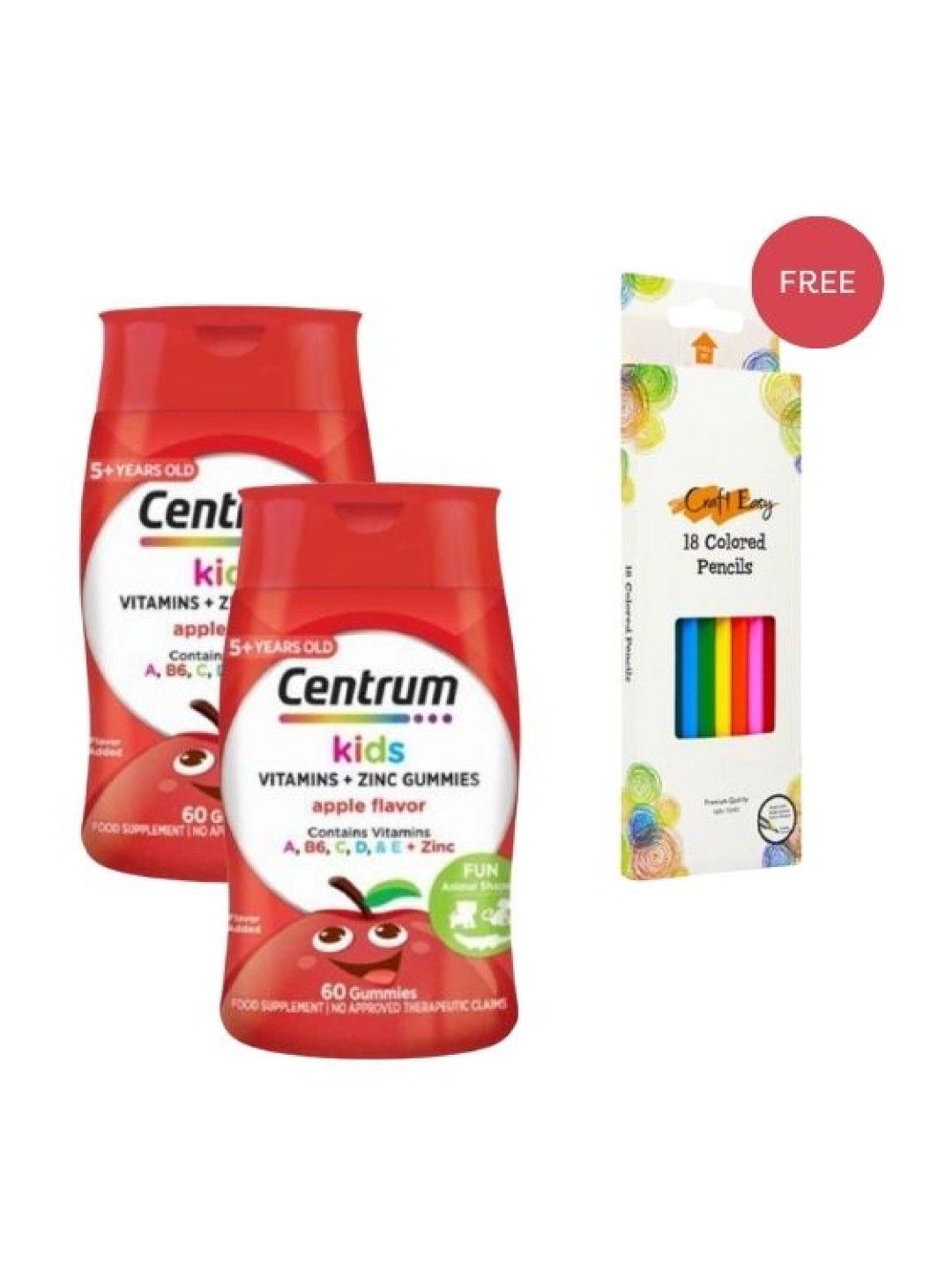 Centrum Kids [Buy 2 Get Free] Multivitamin Gummies Apple (60s), FREE Craft Easy Pencils (18c)