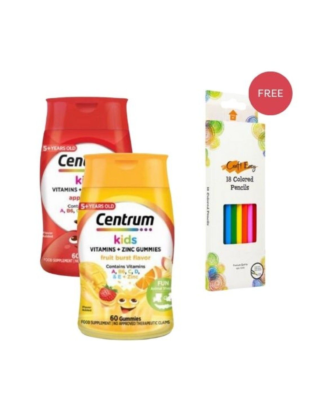 Centrum Kids [Buy 2 Get Free]Multivitamin Gummies Apple & Fruit Burst, FREE Craft Easy Pencil
