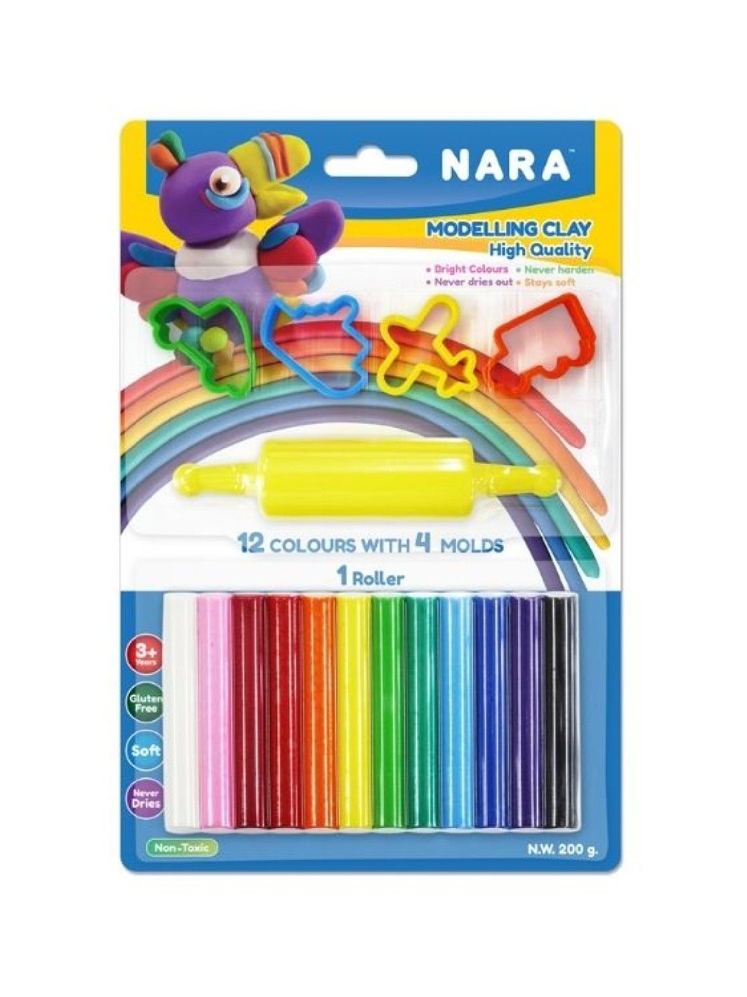 Nara Modelling Clay 12 Colors + 4 Small Cutters (200g) edamama