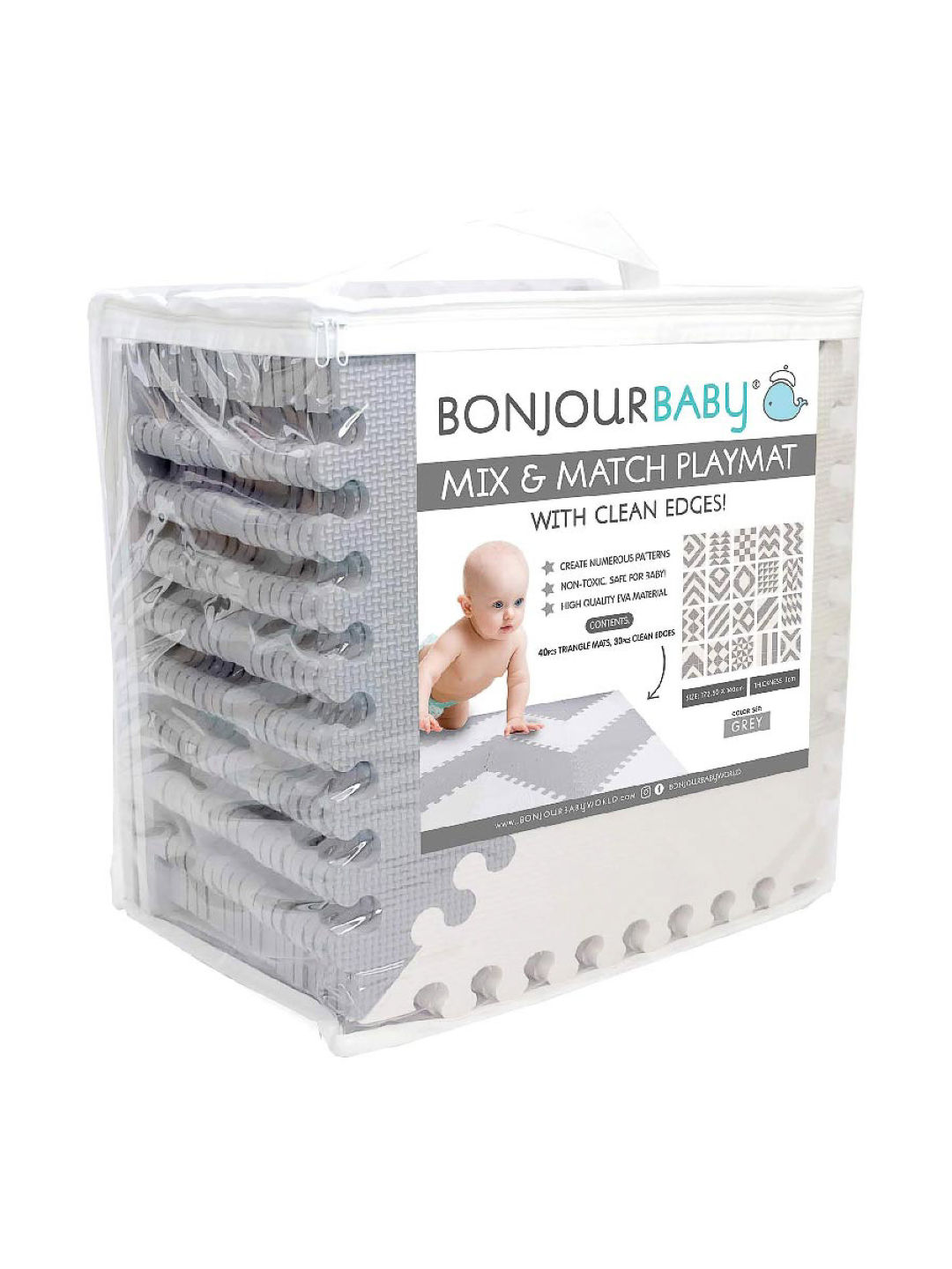 Bonjour Baby Mix and Match Playmat (Grey- Image 2)