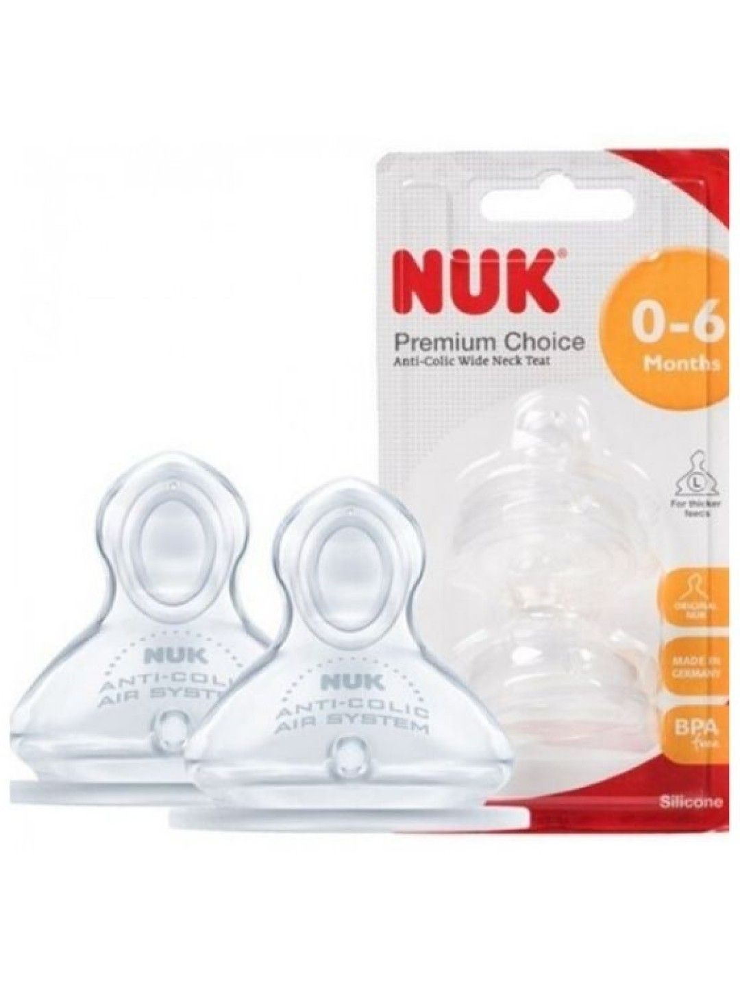 NUK Pch Anti-Colic Wide Neck Teat S1-L (2pcs) (0-6M- Image 1)