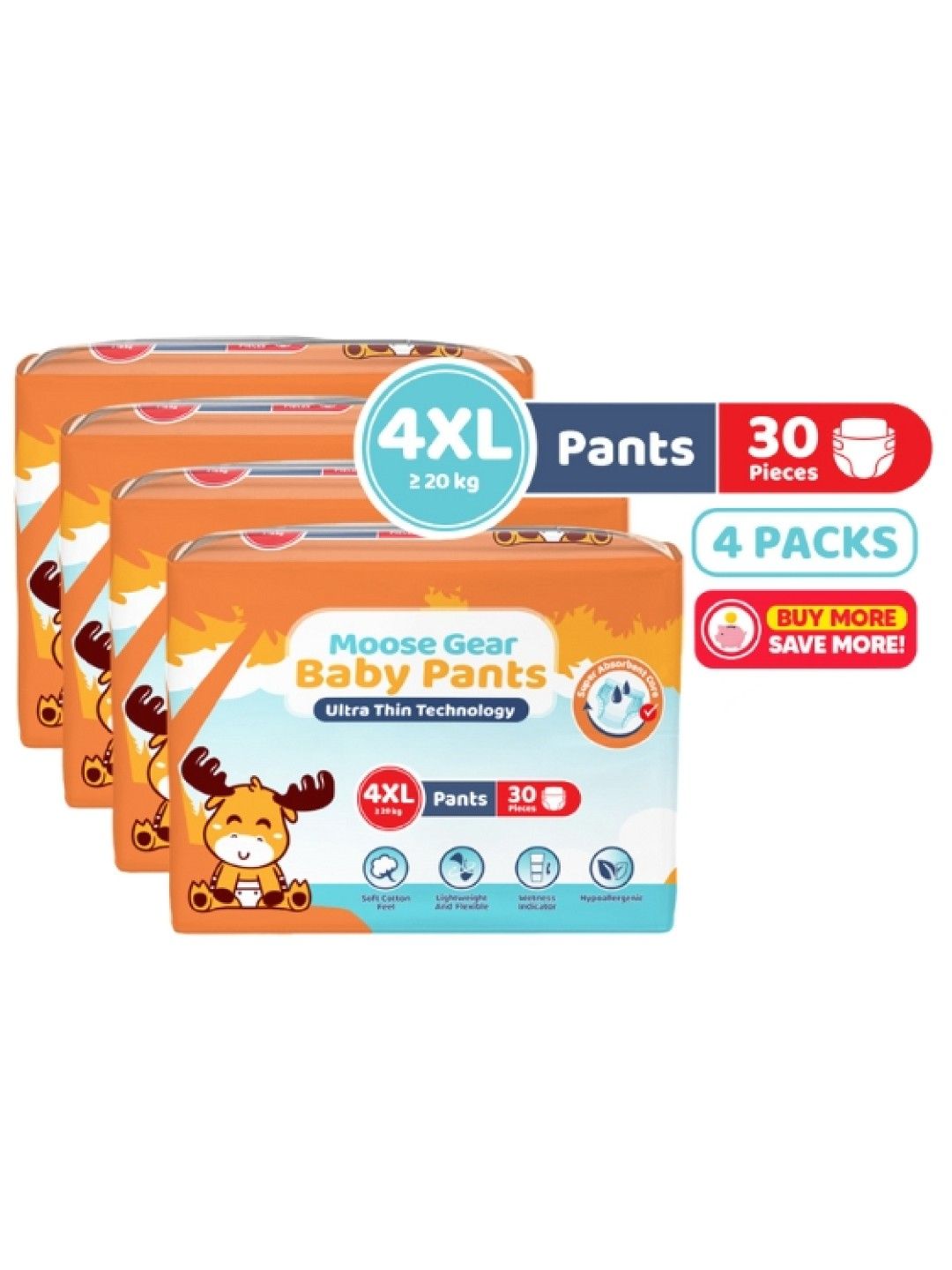 Moose Gear Baby Pants Diaper 4XL (30 pcs x 4 pack) 120 pcs (No Color- Image 1)