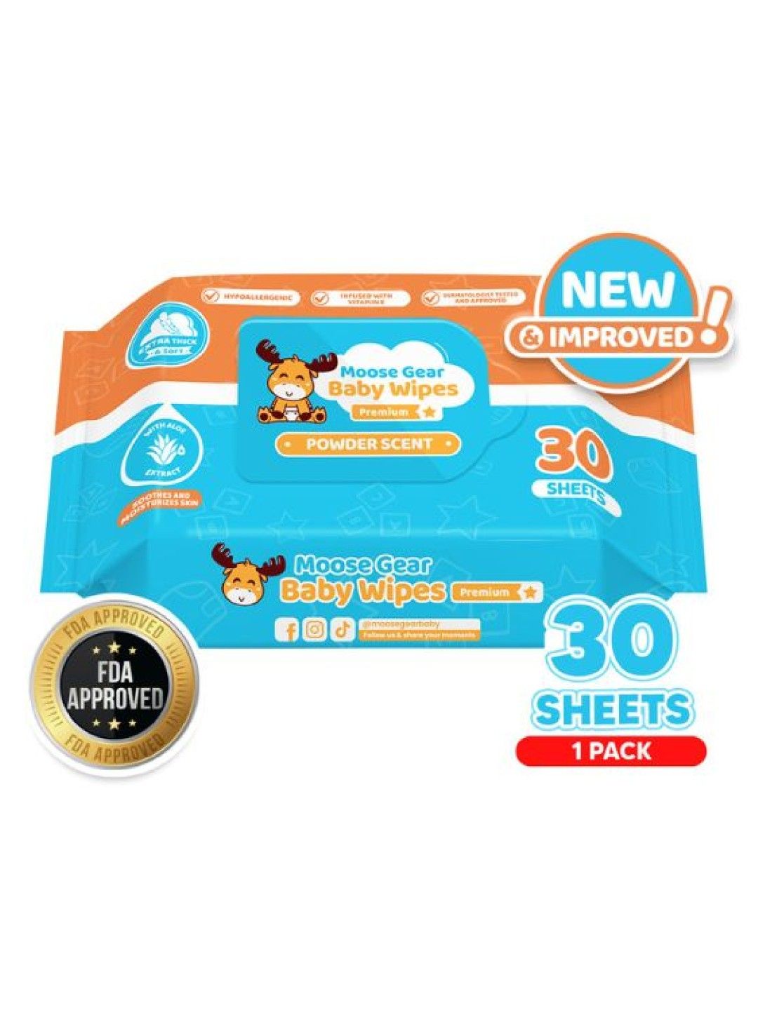 Moose Gear Baby Baby Wipes Powder Scent (30s x 1 Pack) (No Color- Image 1)