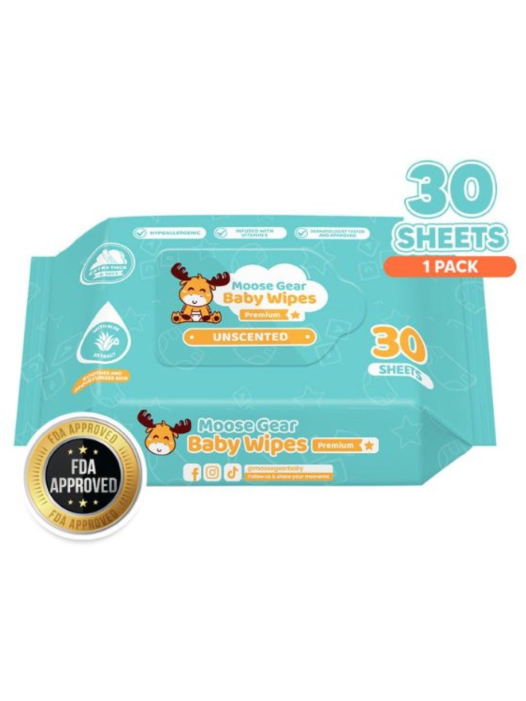 Moose Gear Baby Baby Wipes Unscented (30s x 1 Pack)