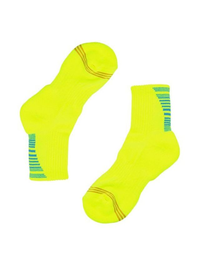 Goldtoe Kids, Crew Ribbed Half Terry, Sports Socks (Neon Green/Blue