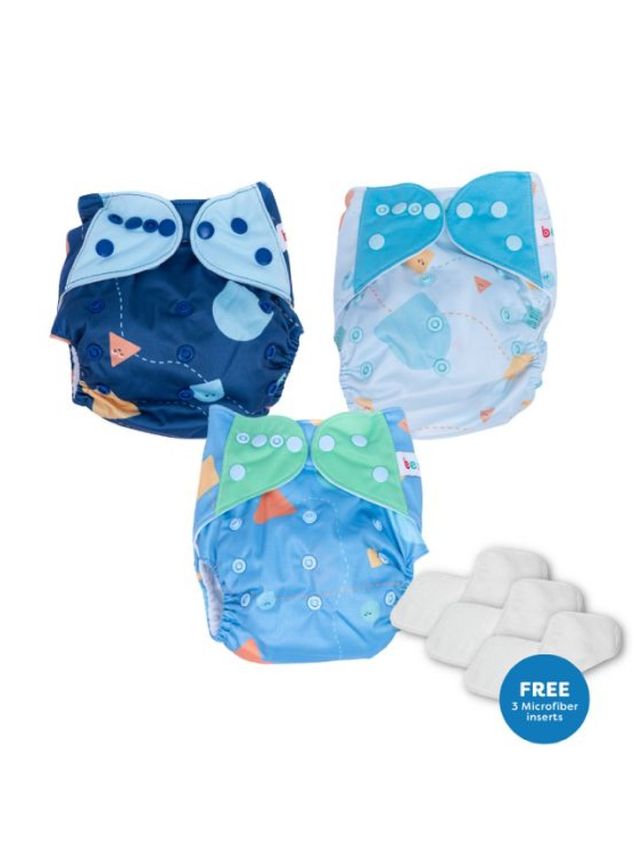 bean Snappies Little Bean Boys Pattern Cloth Diaper Set of 3