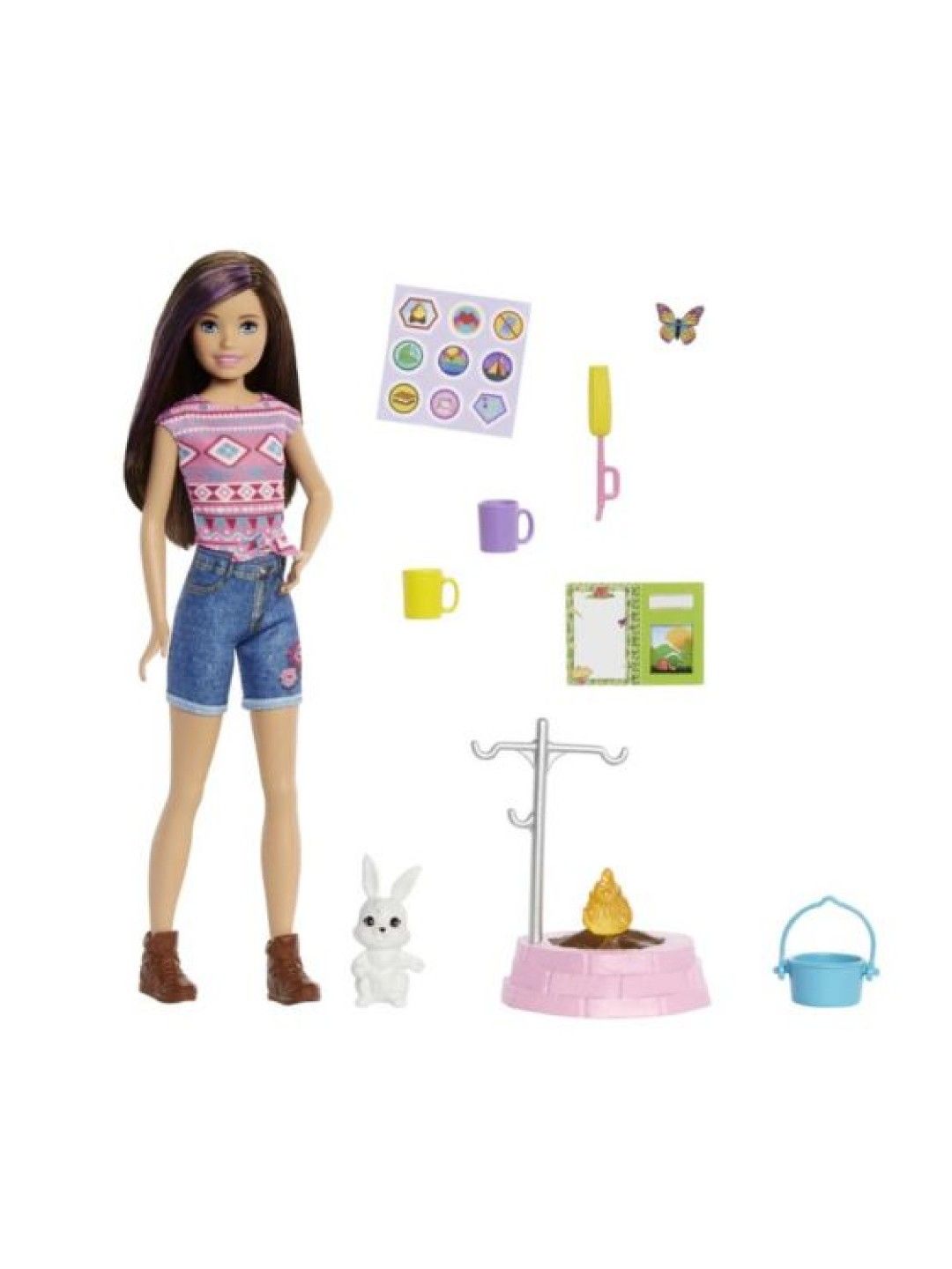 Barbie It Takes Two Camping Playset (Skipper Doll & Pet Bunny - Firepit, Sticker Sheet & Camping Accessories- Image 1)