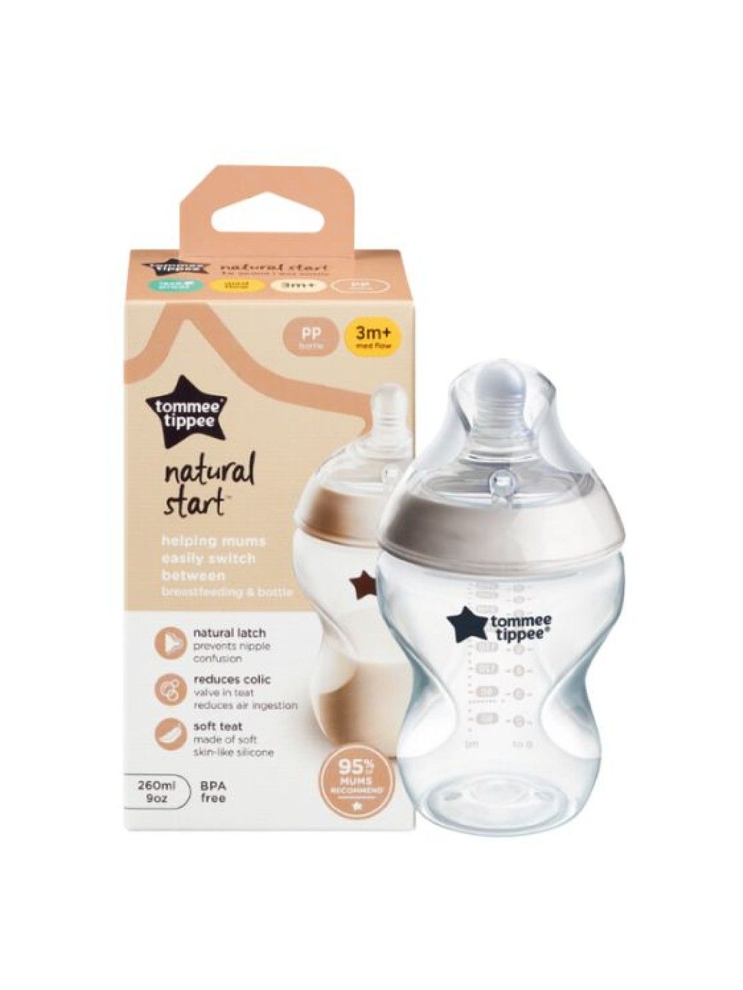 Tommee Tippee Natural Start PP Baby Bottle (9oz) - Medium Flow (No Color- Image 1)