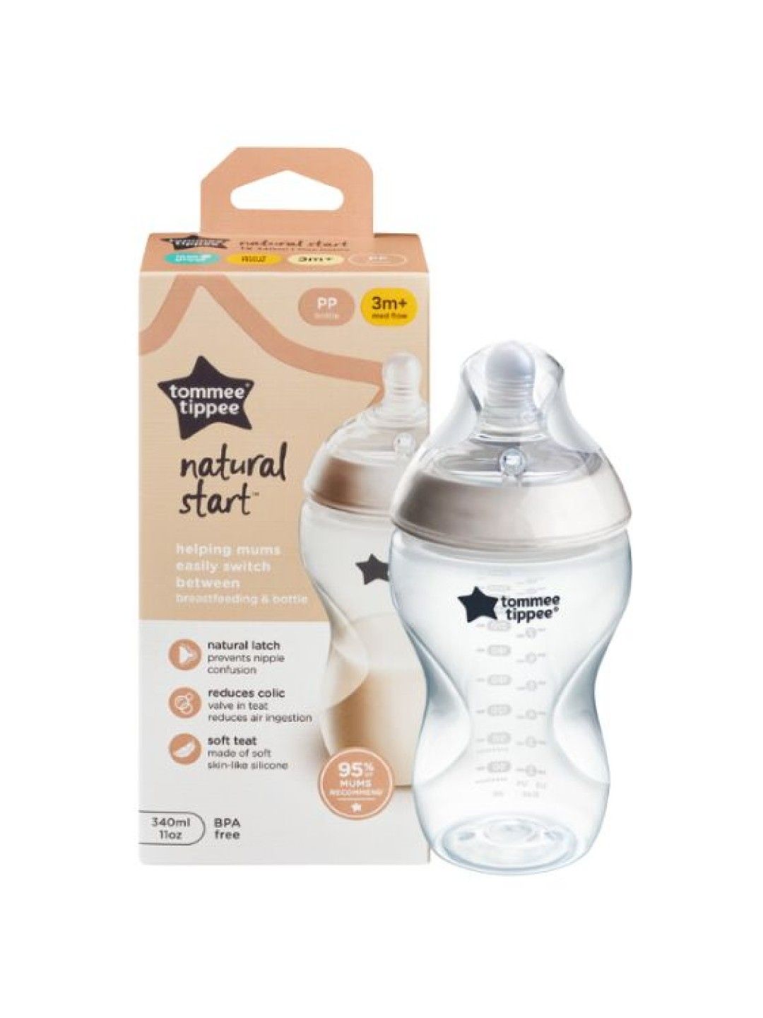 Tommee Tippee Natural Start PP Baby Bottle (11oz) - Medium Flow (No Color- Image 1)