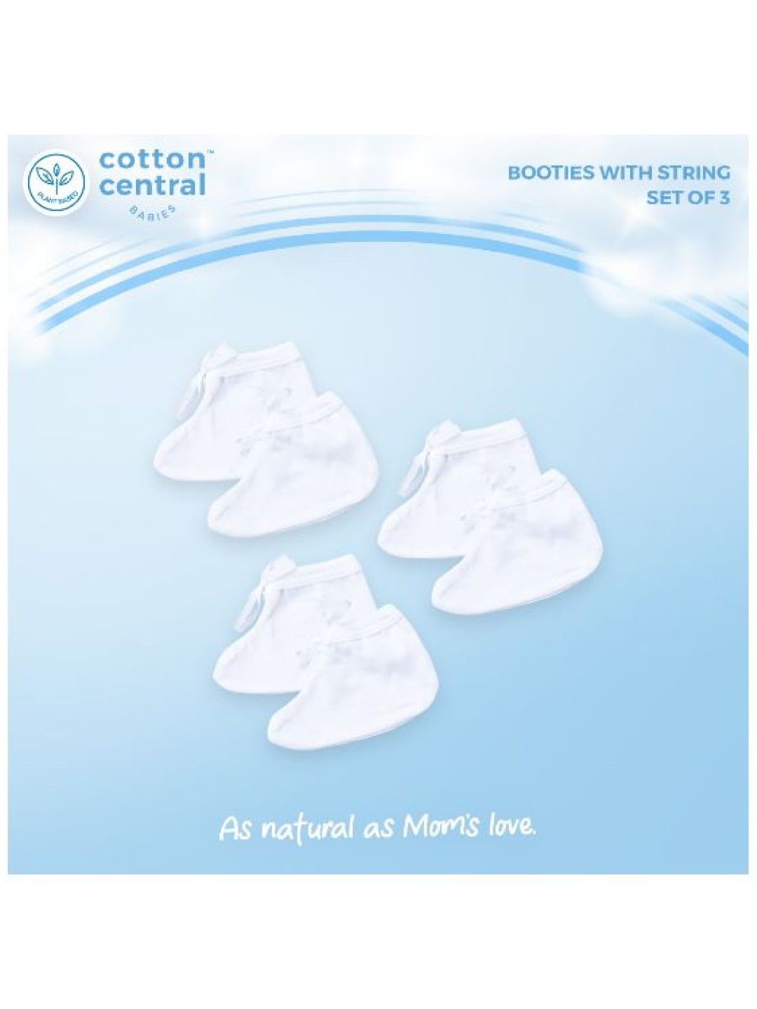 Cotton Central™ Booties With String 100% USA Cotton (Pack of 3) (Snow White- Image 2)