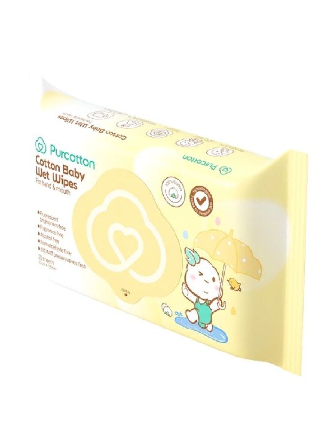 Purcotton Cotton Baby Wet Wipes 20s (No Color- Image 2)