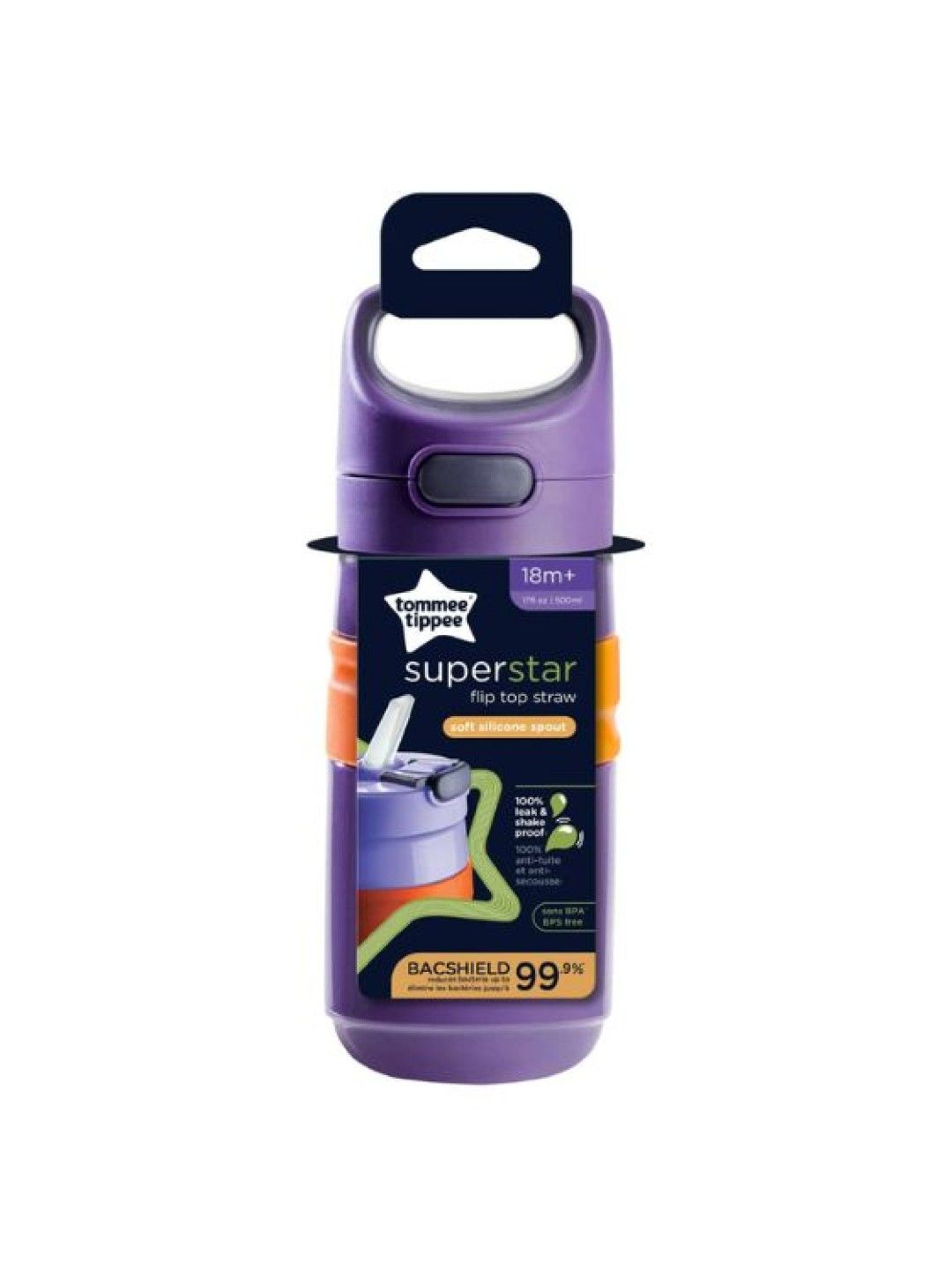 Tommee Tippee Superstar Flip Top Sportee Cup Bottle (500ml) - Purple (No Color- Image 2)