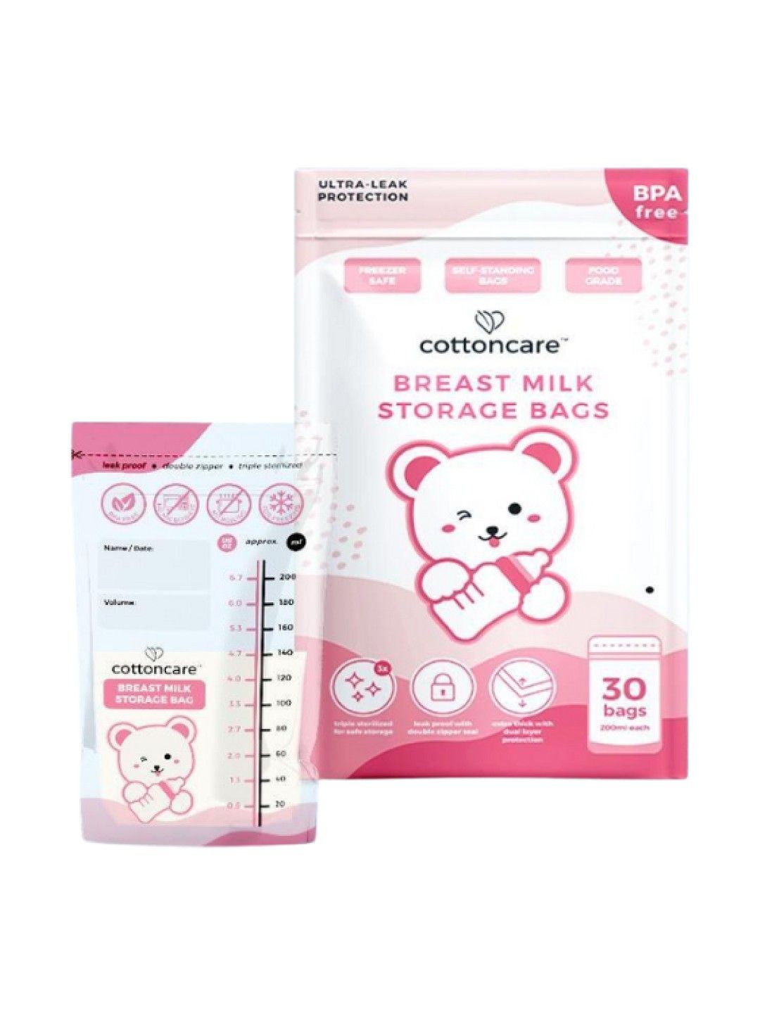 Cotton Central™ Cottoncare™ (1-pack) Transparent Breastmilk Storage Bags (200ml) (No Color- Image 1)