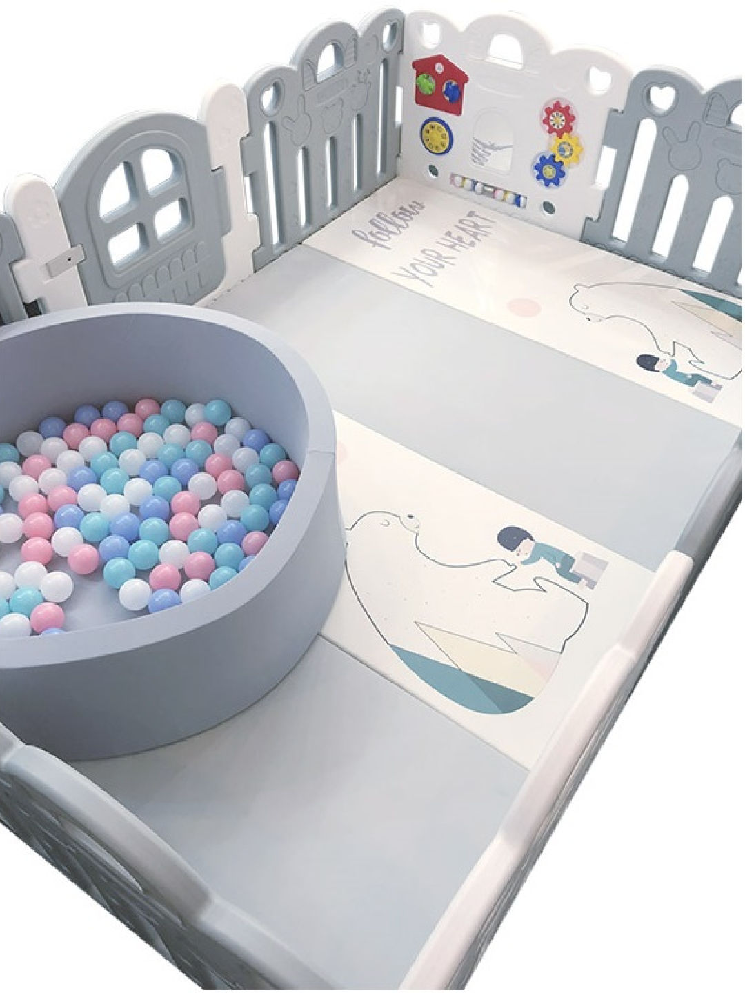 Haenim 10 Panel Petite Baby Room (with fitted Mat) (Grey- Image 2)