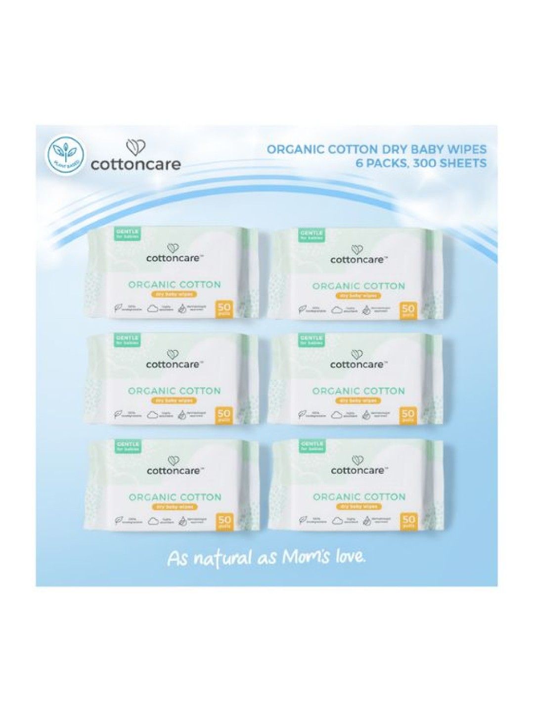 Cotton Central™ Organic Cotton Dry Cleansing Baby Wipes (50s) x 6 (No Color- Image 2)