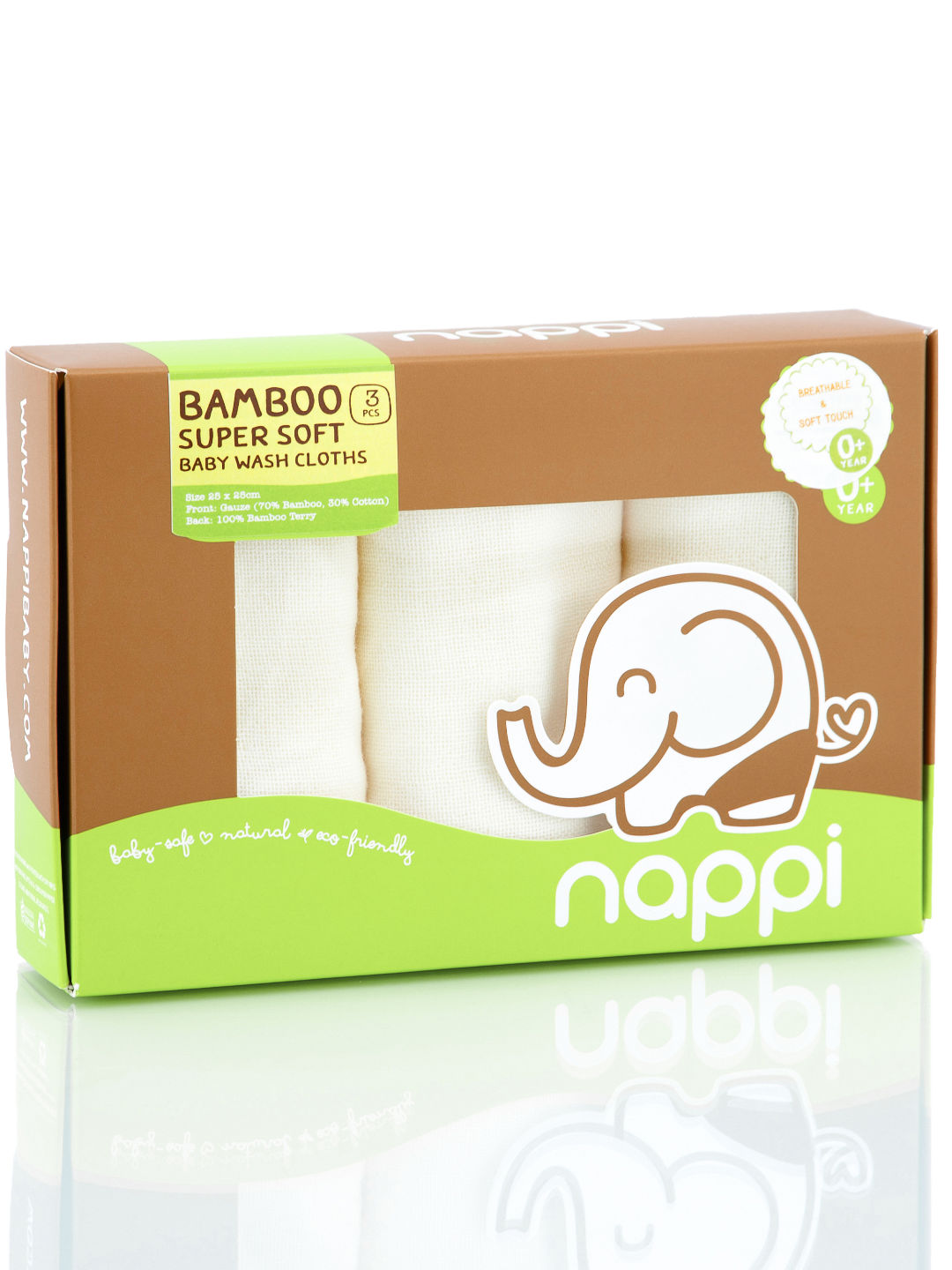 Nappi Baby Super Soft Baby Washcloth (Pack of 3) (Cream- Image 2)