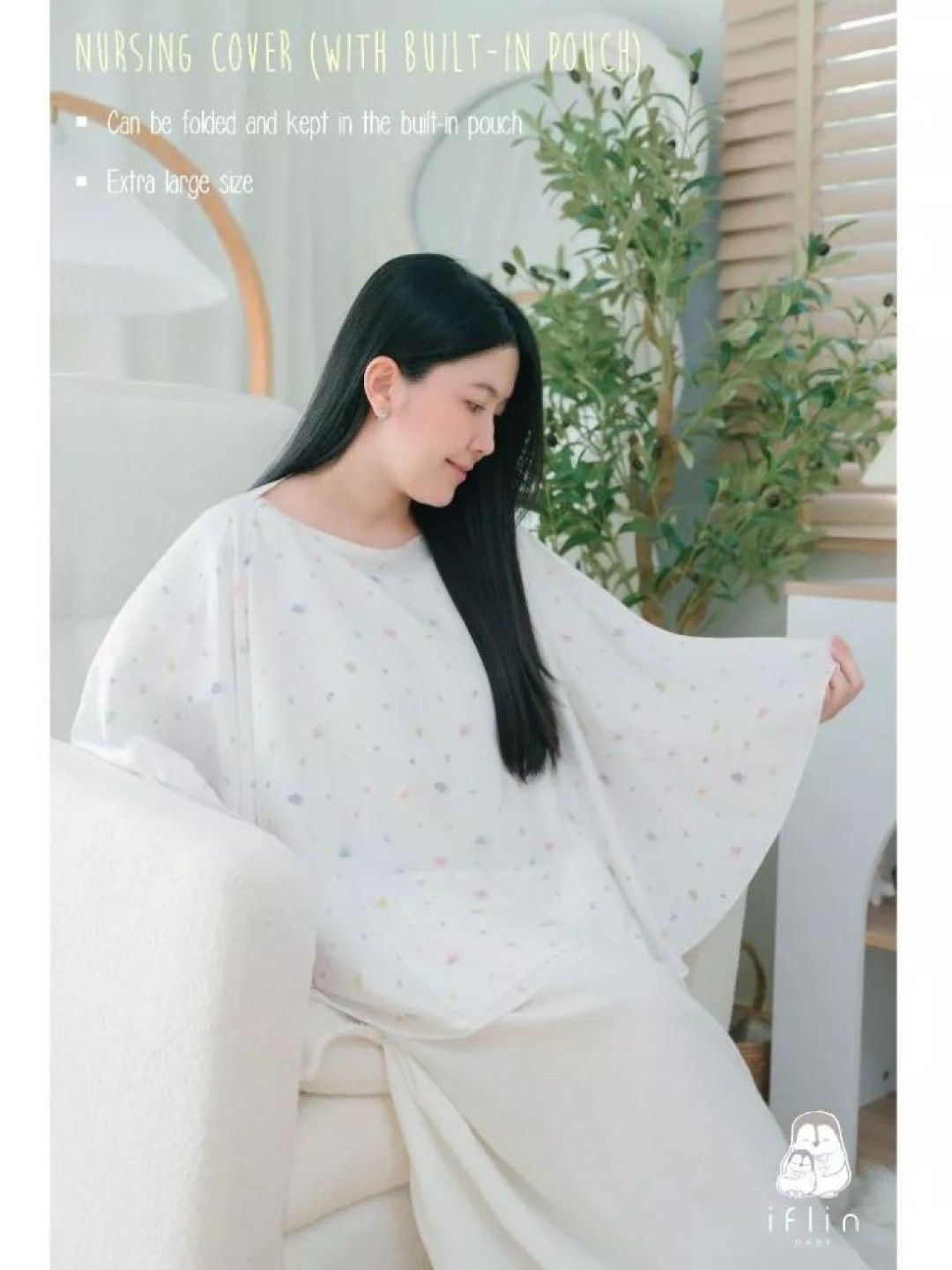 Iflin  Baby My Portable Bamboo Nursing Cover (w/ Built in Pouch) (Blue- Image 4)