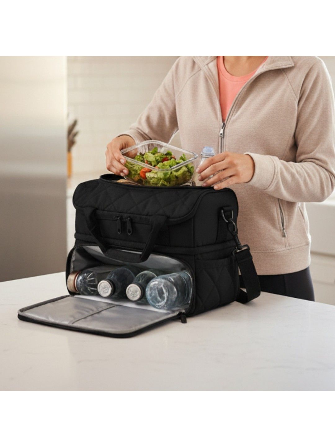 No Brand Two-Layer Bubble Style Thick Insulation Thermal Bag + Ice Gel (Black- Image 3)