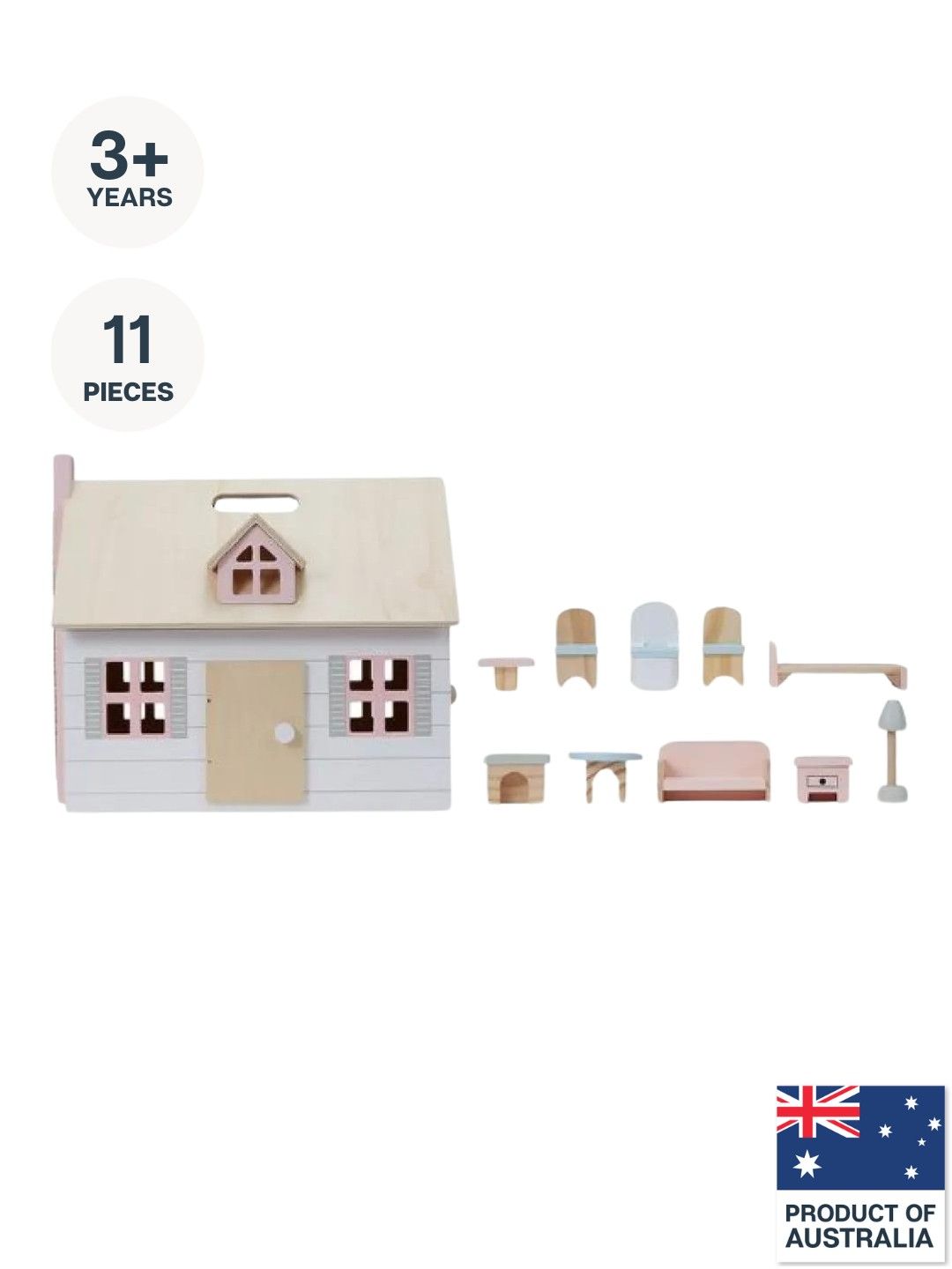 Anko 11 Piece Wooden Fold and Go Dollhouse (No Color- Image 1)
