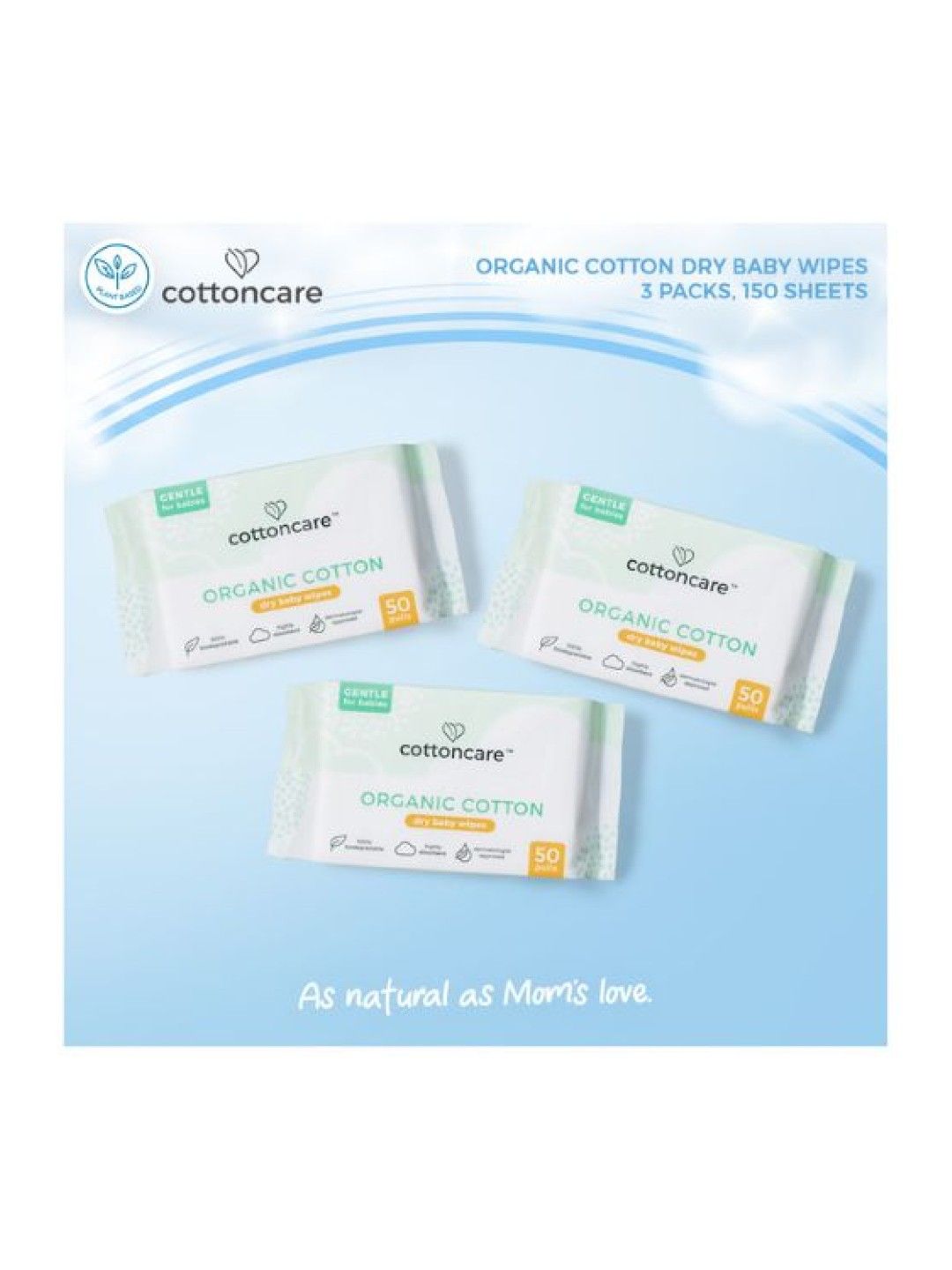 Cotton Central™ Organic Cotton Dry Cleansing Baby Wipes (50s) x 3 (No Color- Image 2)