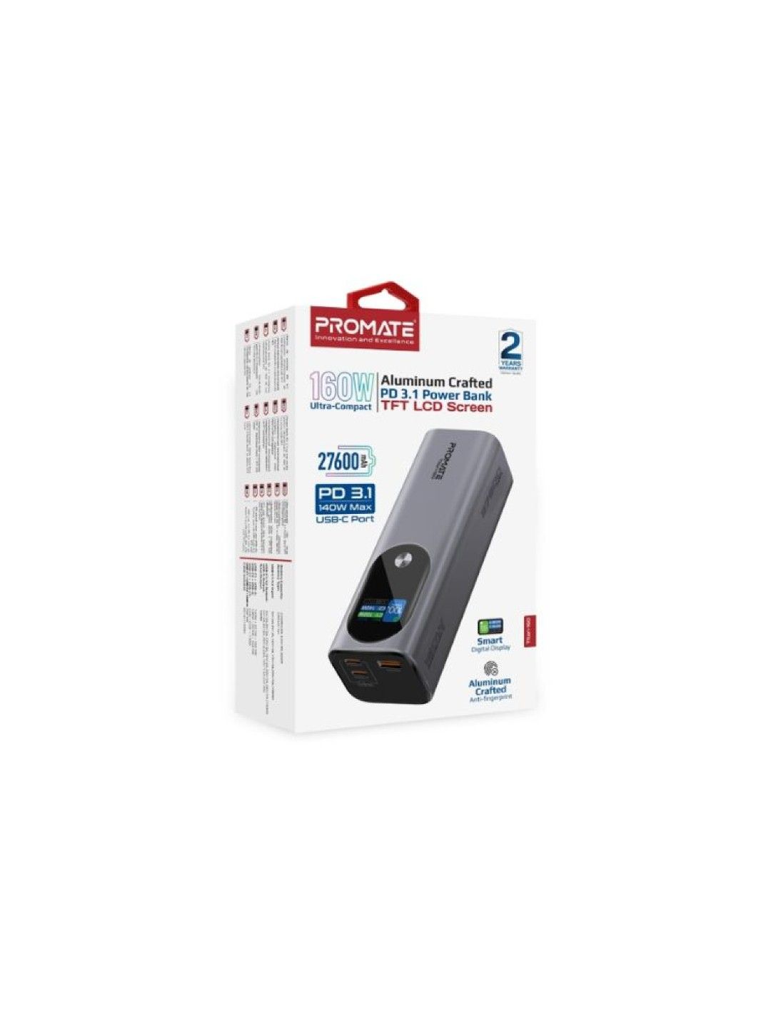 Promate TITAN-160 Ultra-Compact 160W Multi-Port PD 3.1 Power Bank with TFT LCD Screen (No Color- Image 4)