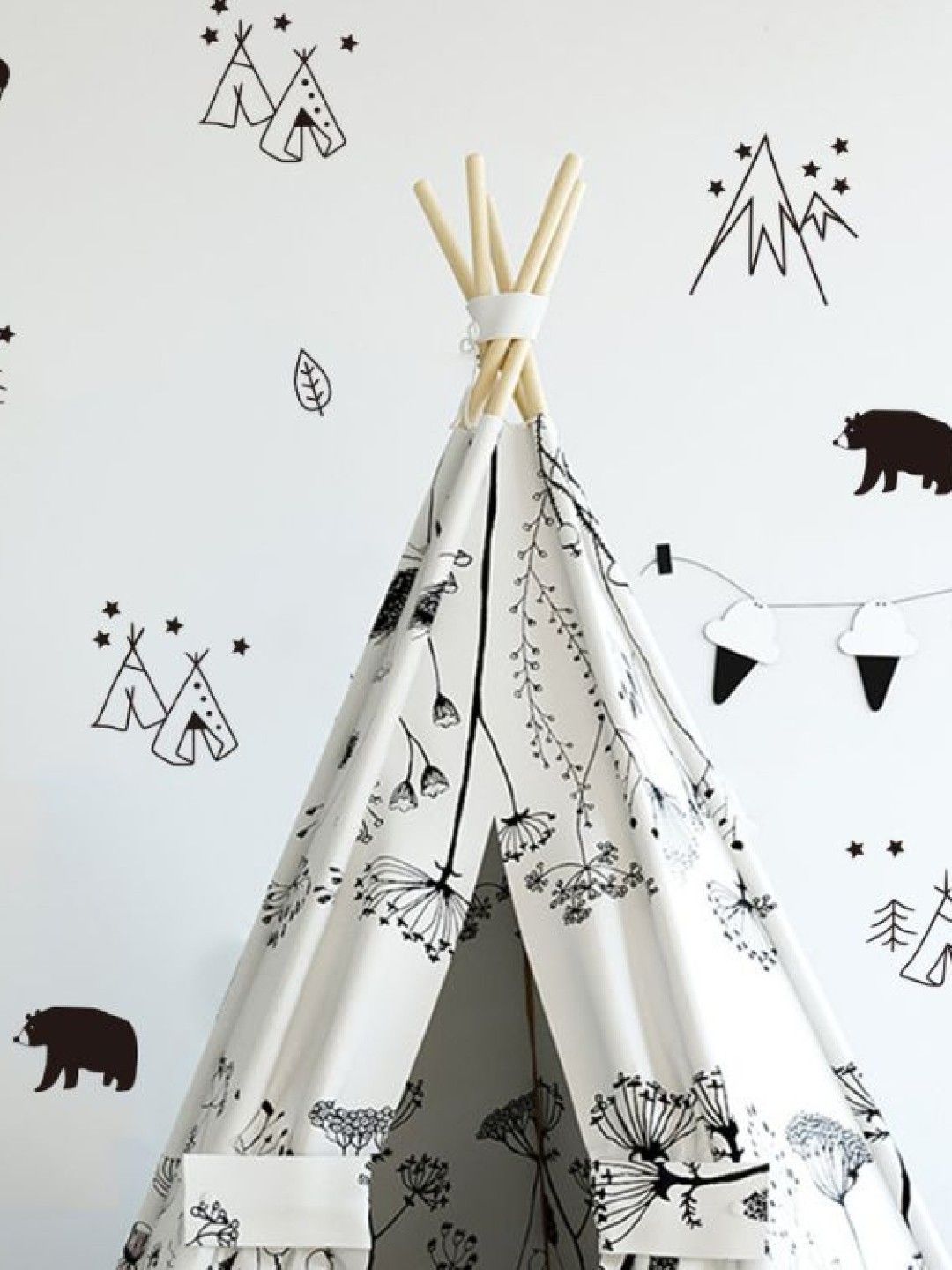 The Nurserie PH Black and White Bears and Teepees Wall Decals Nursery Stickers (No Color- Image 2)