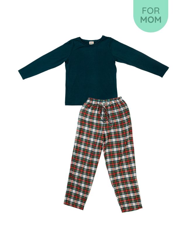 bean Blue Green Plaid Sleep Pajama Set for Mom