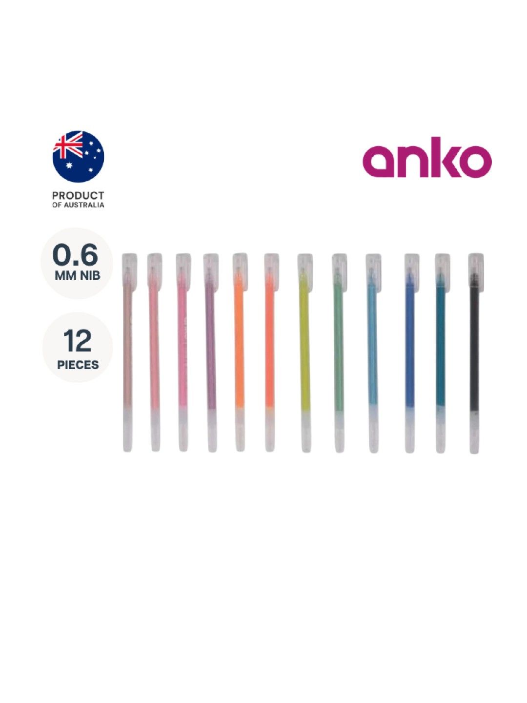 Anko 12 Pack Fine Tip Glitter Ink Gel Pens (Assorted- Image 1)