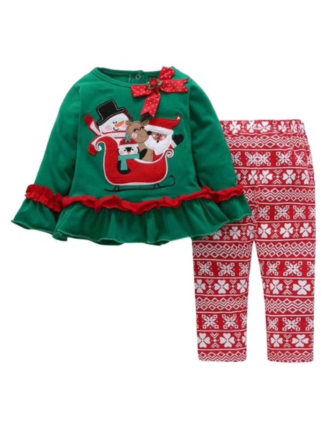 Cottonkind Christmas Ruffles Pajama Set (Green- Image 1)