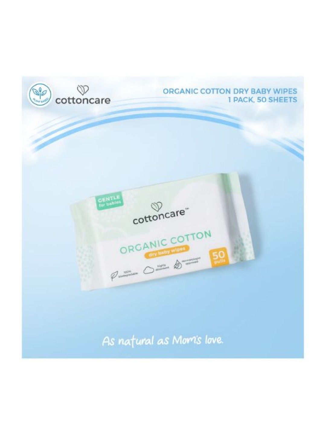 Cotton Central™ Organic Cotton Dry Cleansing Baby Wipes (50s) (No Color- Image 2)
