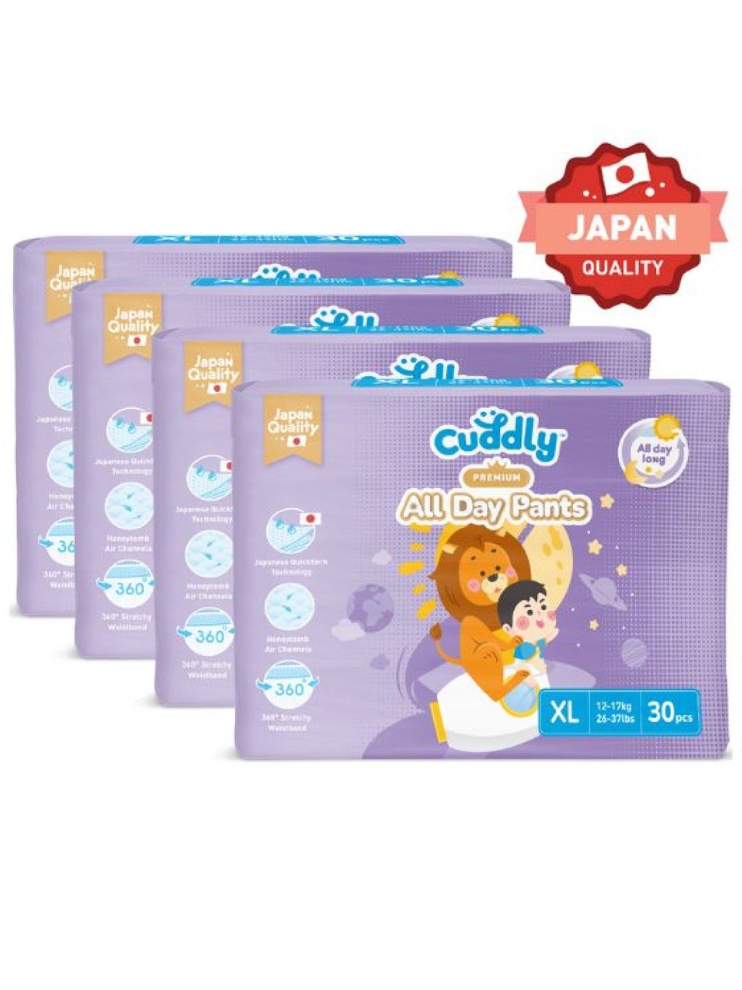 Cuddly All Day Overnight Premium Baby Pants Diaper XL 30pcs x 4-Pack (120pcs) (No Color- Image 1)