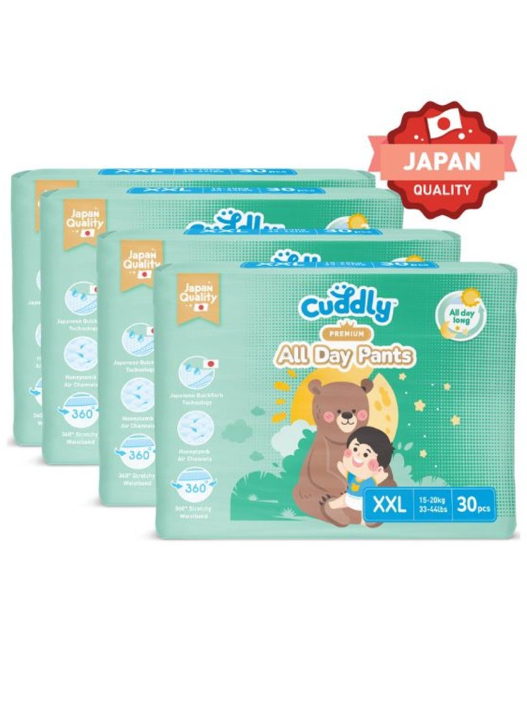 Cuddly All Day Overnight Premium Baby Pants Diaper XXL 30pcs x 4-Pack (120pcs) (No Color- Image 1)