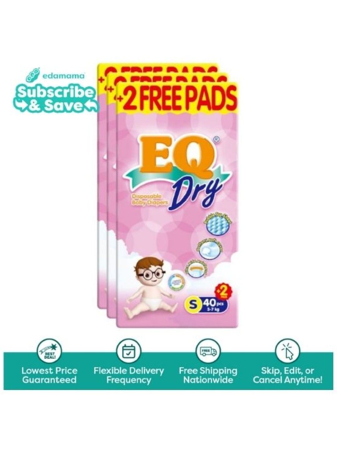 EQ Diapers and Wipes Dry Econo Pack Tape Diaper Small (40 pcs x 3 pack) - Subscription (No Color- Image 1)