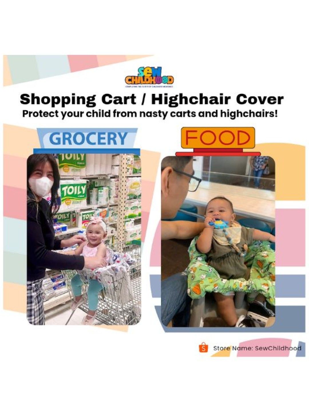 Sew Childhood Shopping Cart / Highchair Cover (Gingham BNW- Image 4)