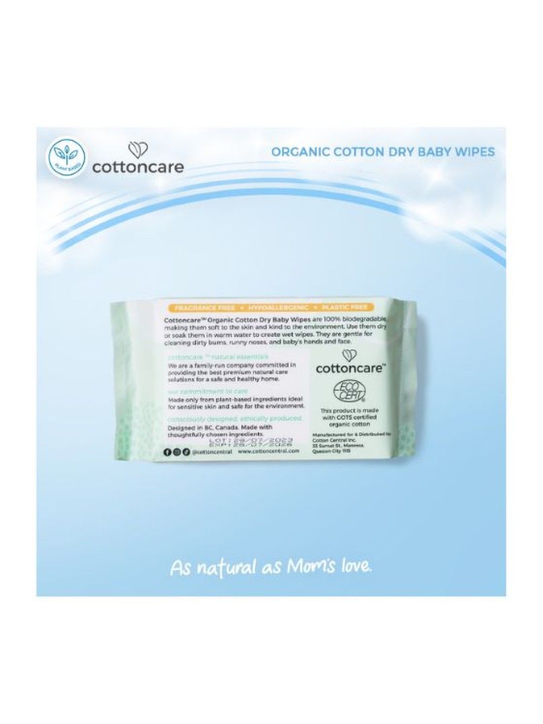 Cotton Central™ Organic Cotton Dry Cleansing Baby Wipes (50s) x 3 (No Color- Image 3)