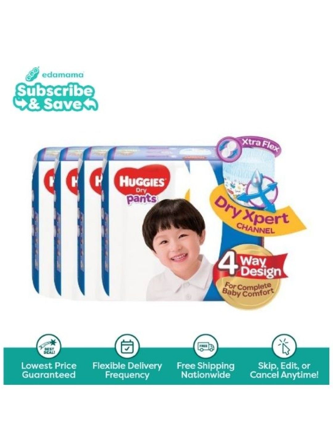 Huggies Dry Diapers XXL (34pcs x 4) Subscription edamama