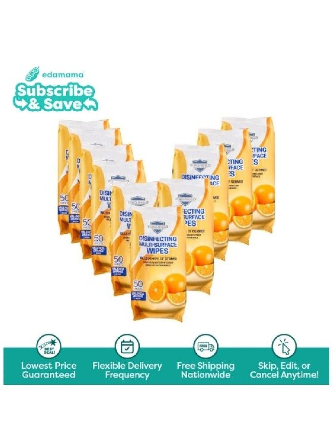 Forceshield Valencia Orange Scent Disinfecting Wipes (50s) Bundle of 10